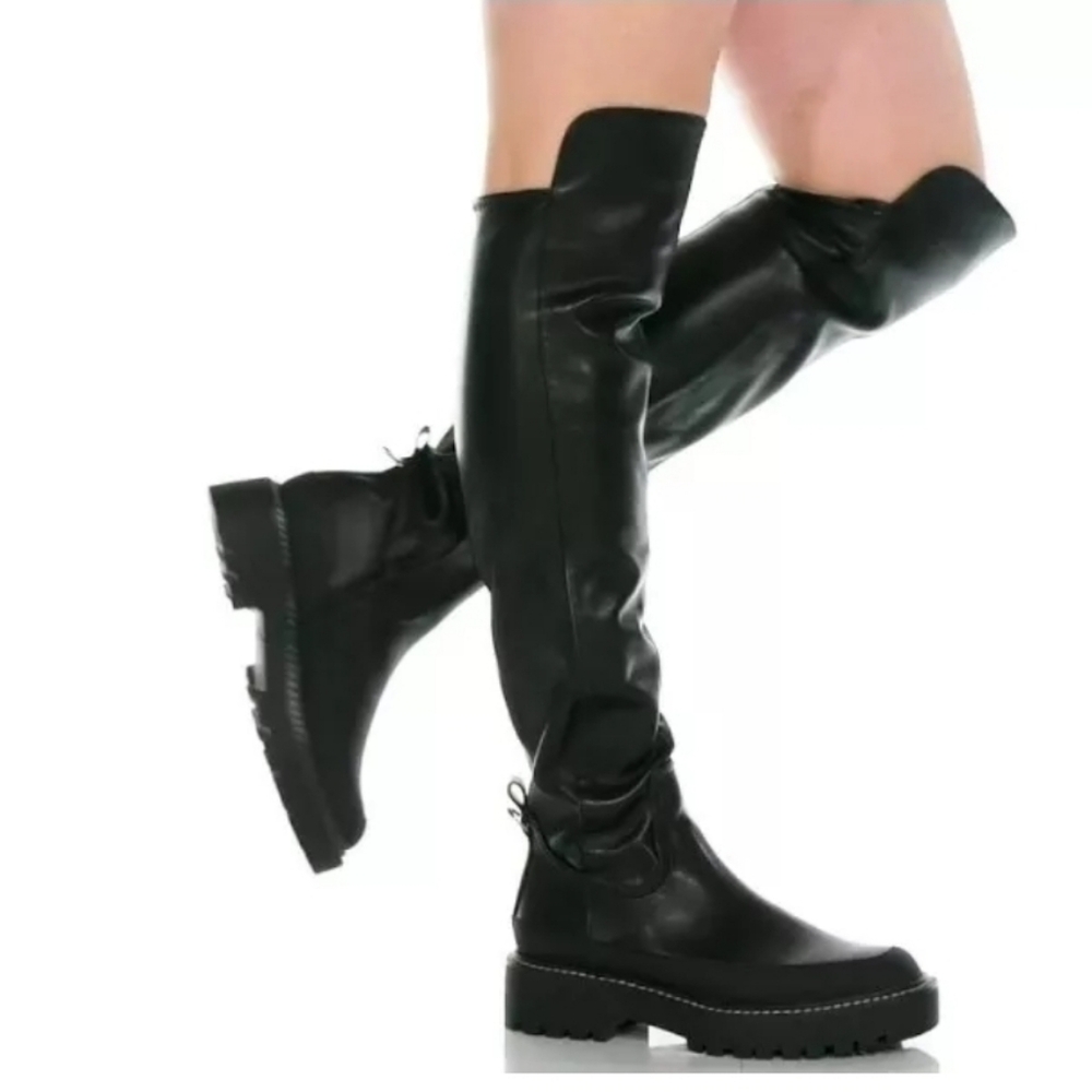 Sam Edelman Lerue Over-The-Knee Boots,‎ Black Faux Leather, Women's 8M NWOT